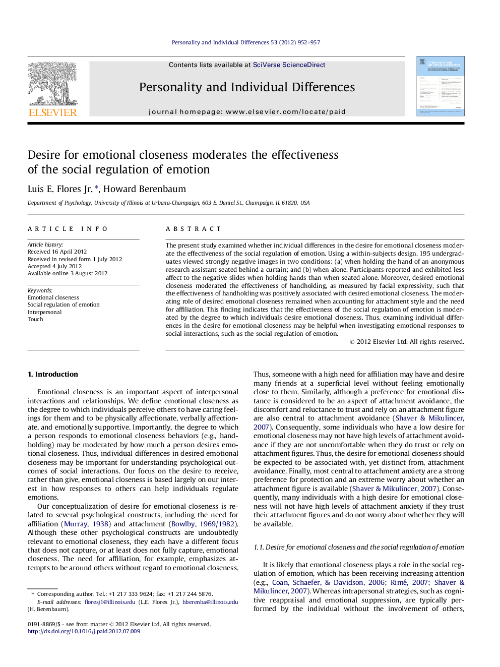 Desire for emotional closeness moderates the effectiveness of the social regulation of emotion