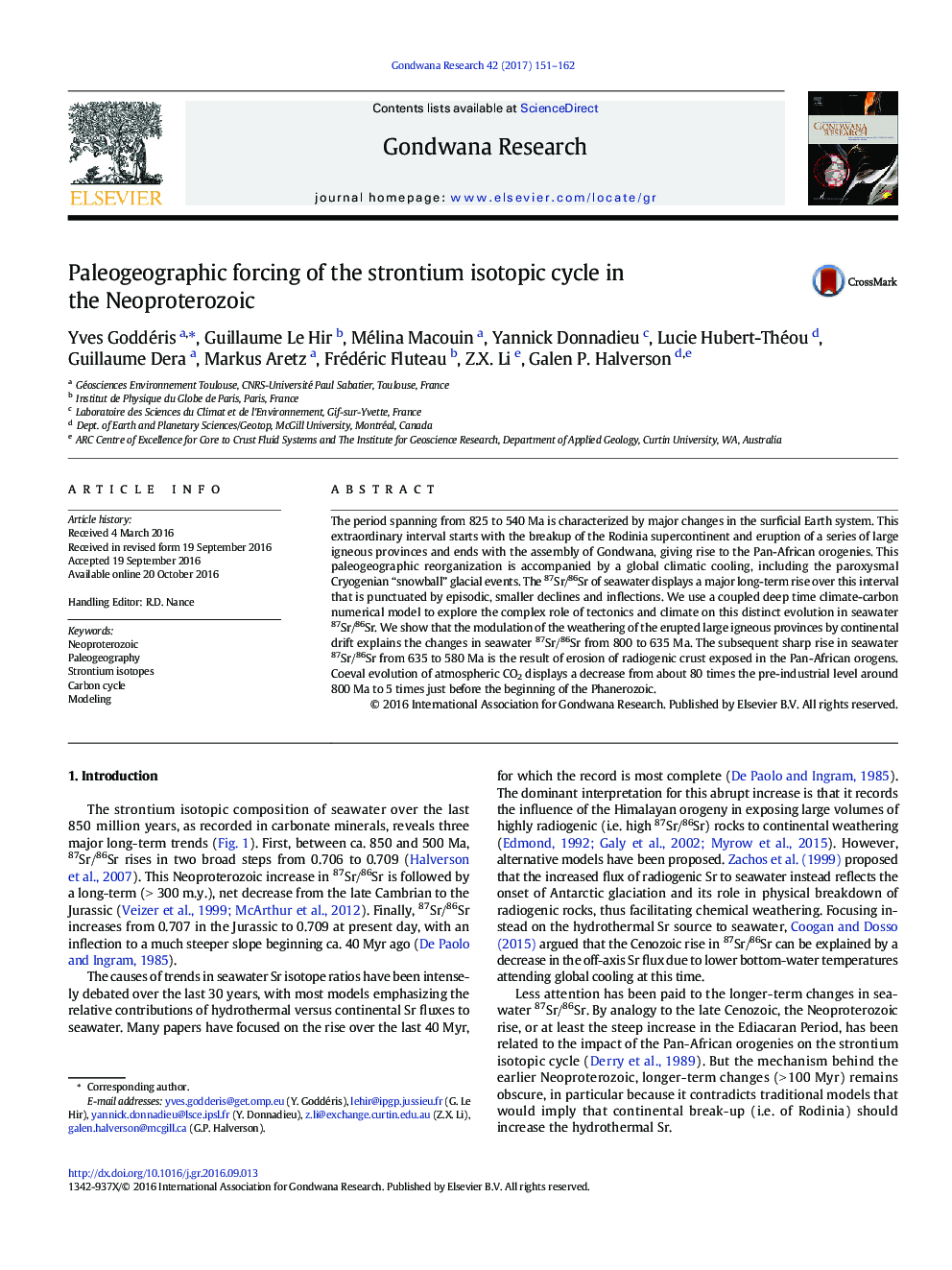 Paleogeographic forcing of the strontium isotopic cycle in the Neoproterozoic