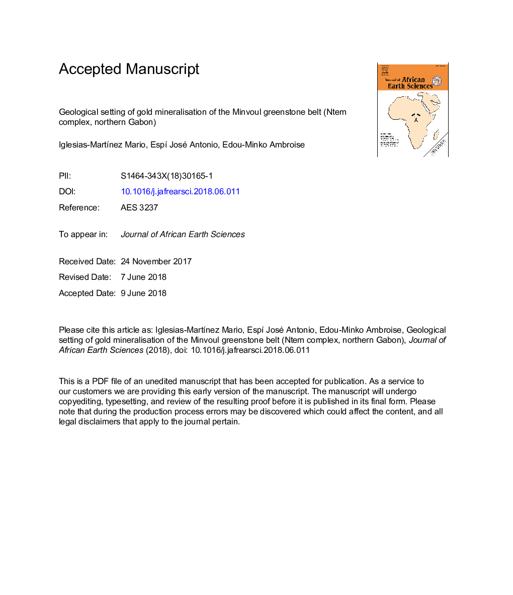 Geological setting of gold mineralisation of the Minvoul greenstone belt (Ntem complex, northern Gabon)