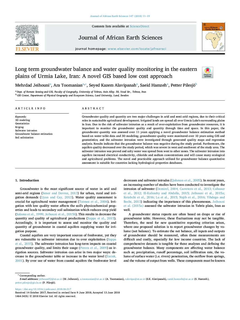 Long term groundwater balance and water quality monitoring in the eastern plains of Urmia Lake, Iran: A novel GIS based low cost approach