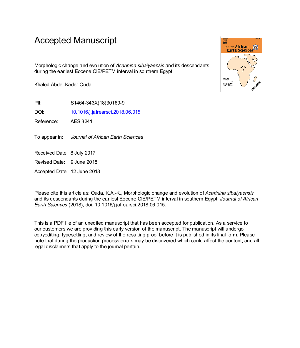 Morphologic change and evolution of Acarinina sibaiyaensis and its descendants during the earliest Eocene CIE/PETM interval in southern Egypt