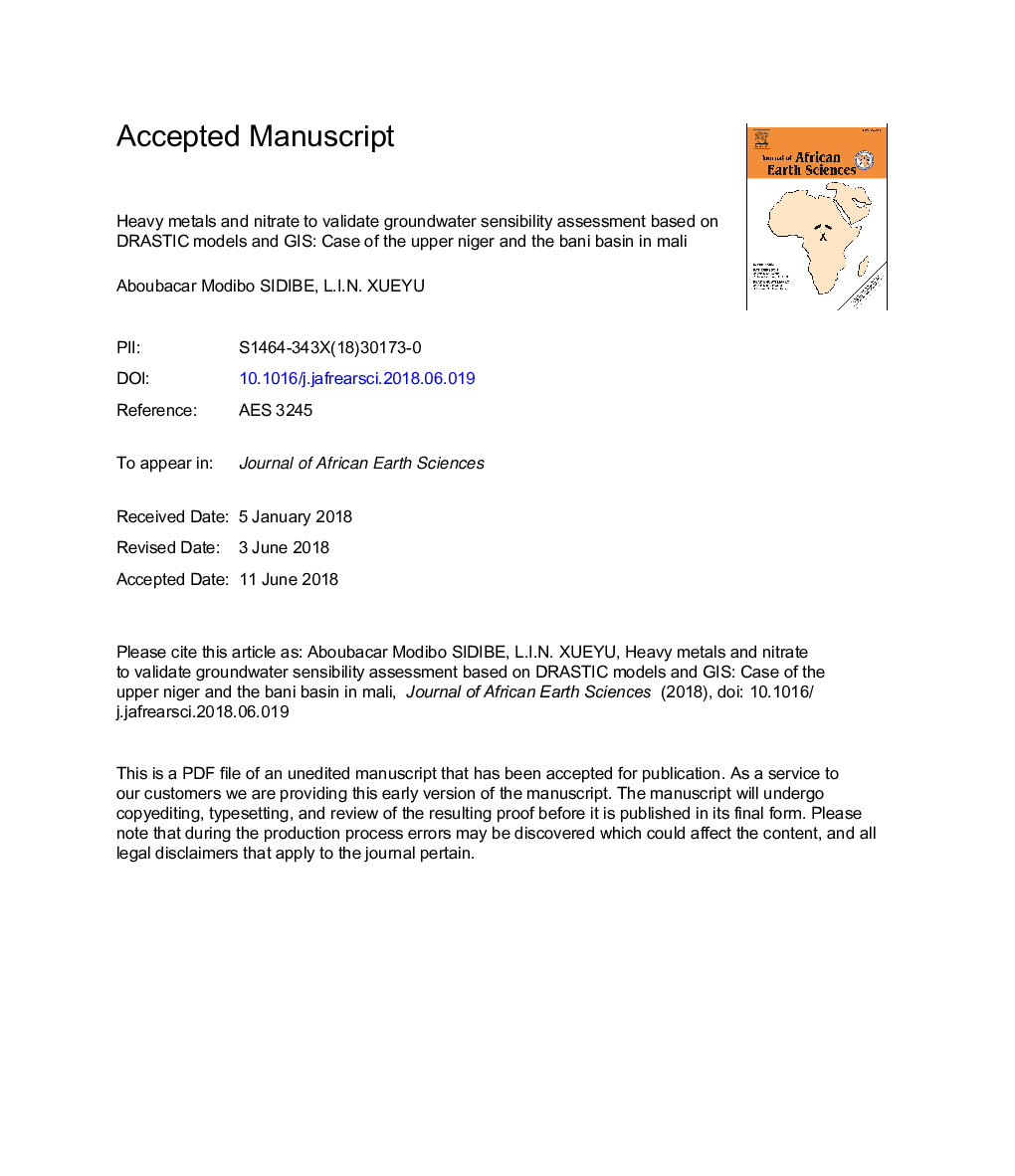 Heavy metals and nitrate to validate groundwater sensibility assessment based on DRASTIC models and GIS: Case of the upper Niger and the Bani basin in Mali