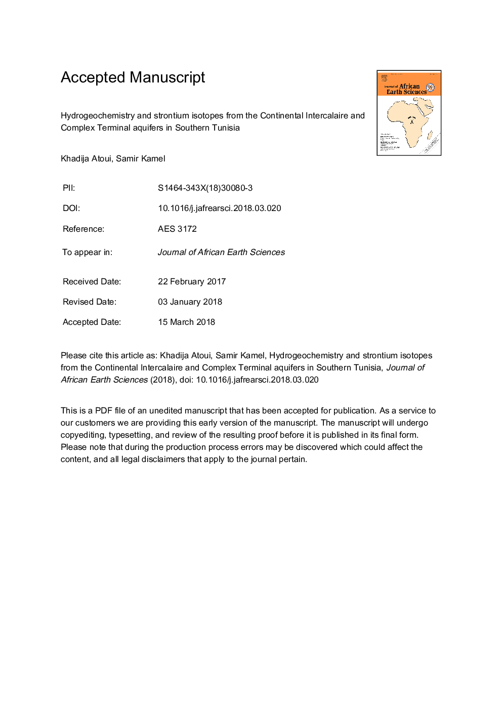 Hydrogeochemistry and strontium isotopes from the Continental Intercalaire and Complex Terminal aquifers in southern Tunisia