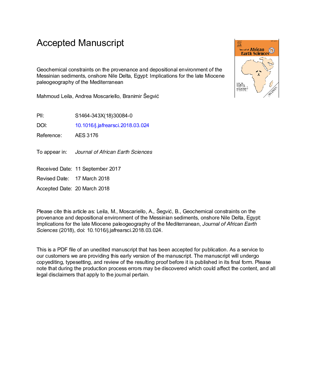 محدودیت های ژئوشیمیایی در محدوده رسوب و رسوبات رسوبات مسیسیان، دلتای شمالی در شمال غربی، مصر: پیامدهای پایلوت شناسایی دیرینه میوزن در دریای مدیترانه