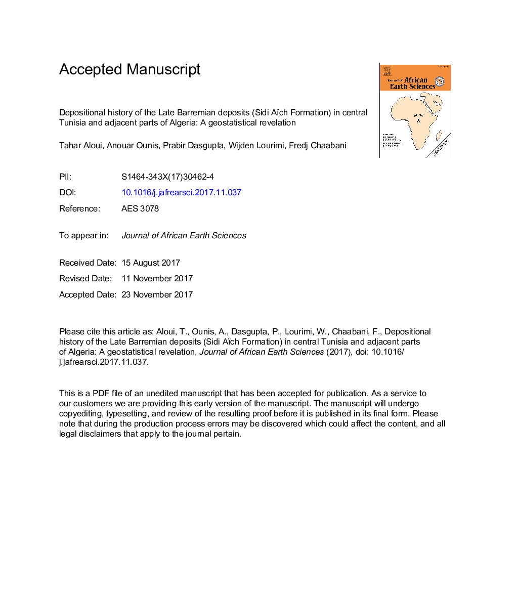 Depositional history of the Late Barremian deposits (Sidi Aïch Formation) in central Tunisia and adjacent parts of Algeria: A geostatistical revelation