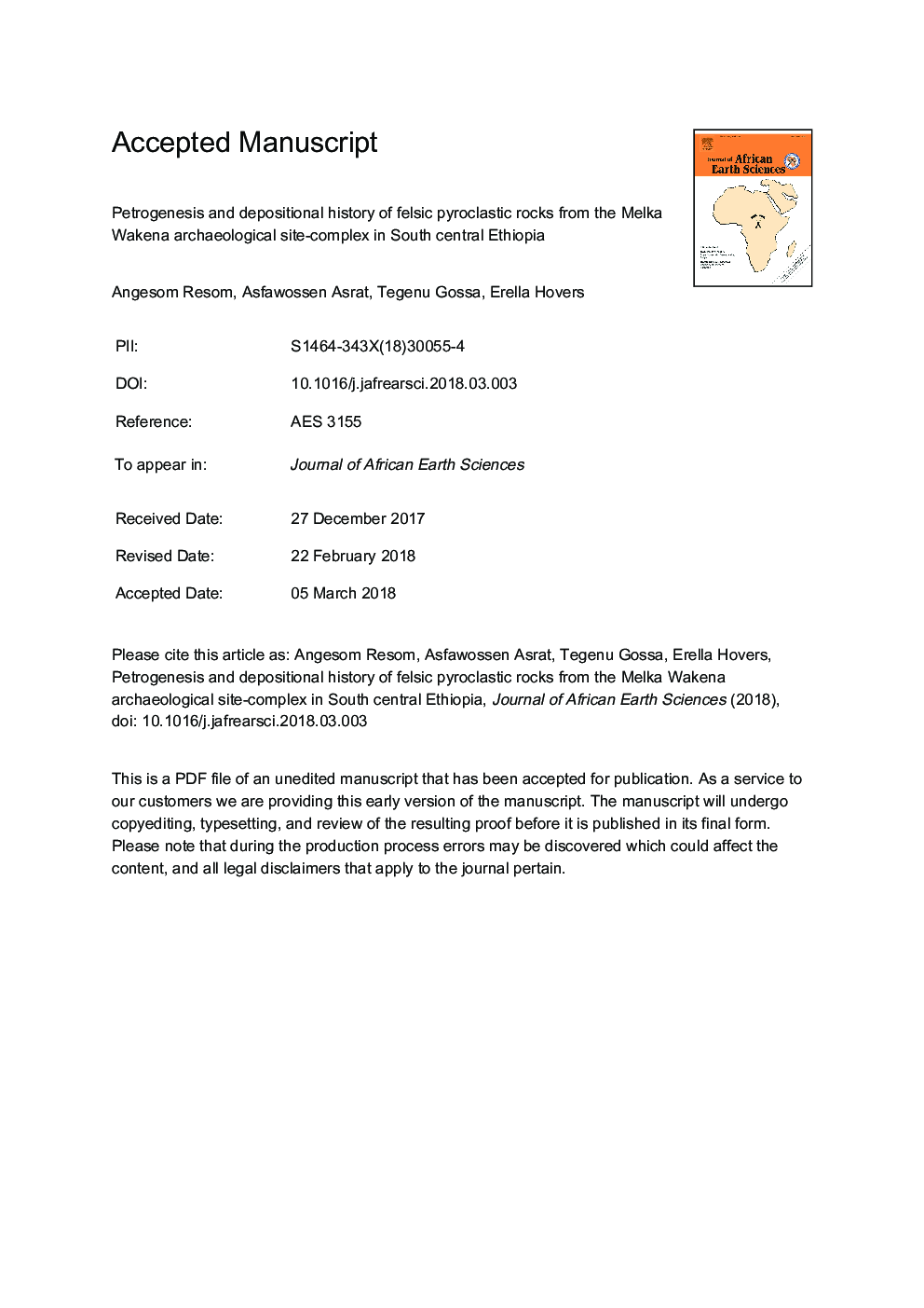 Petrogenesis and depositional history of felsic pyroclastic rocks from the Melka Wakena archaeological site-complex in South central Ethiopia