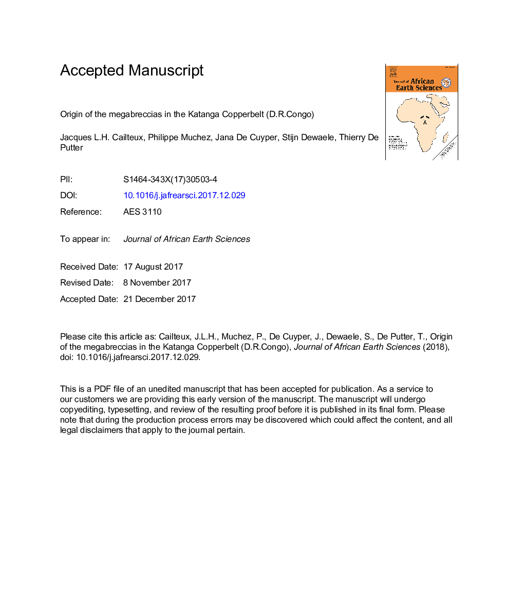 Origin of the megabreccias in the Katanga Copperbelt (D.R.Congo)