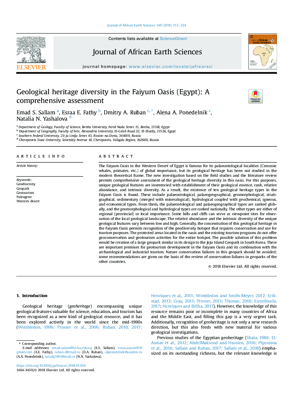 Geological heritage diversity in the Faiyum Oasis (Egypt): A comprehensive assessment