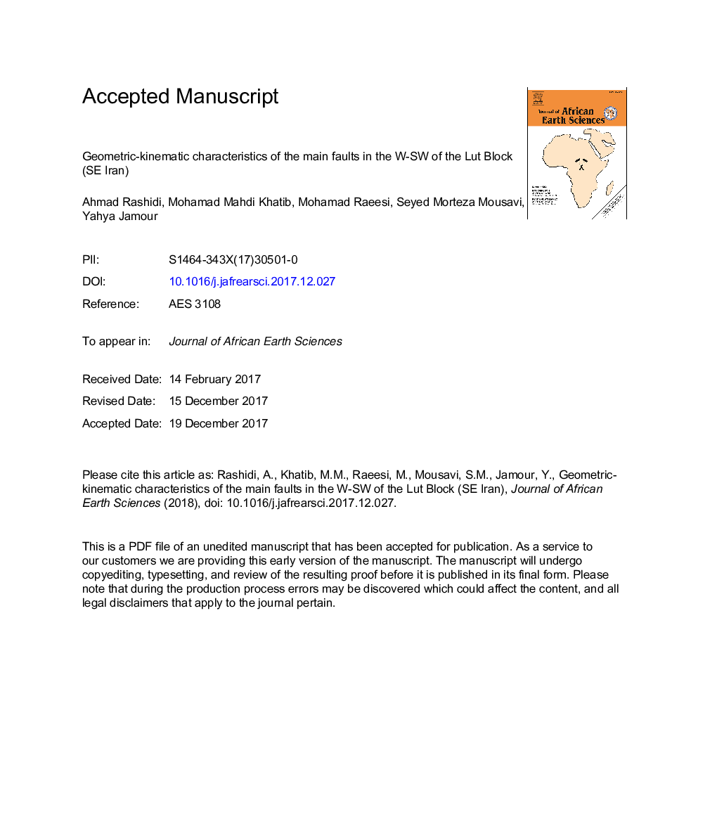 Geometric-kinematic characteristics of the main faults in the W-SW of the Lut Block (SE Iran)