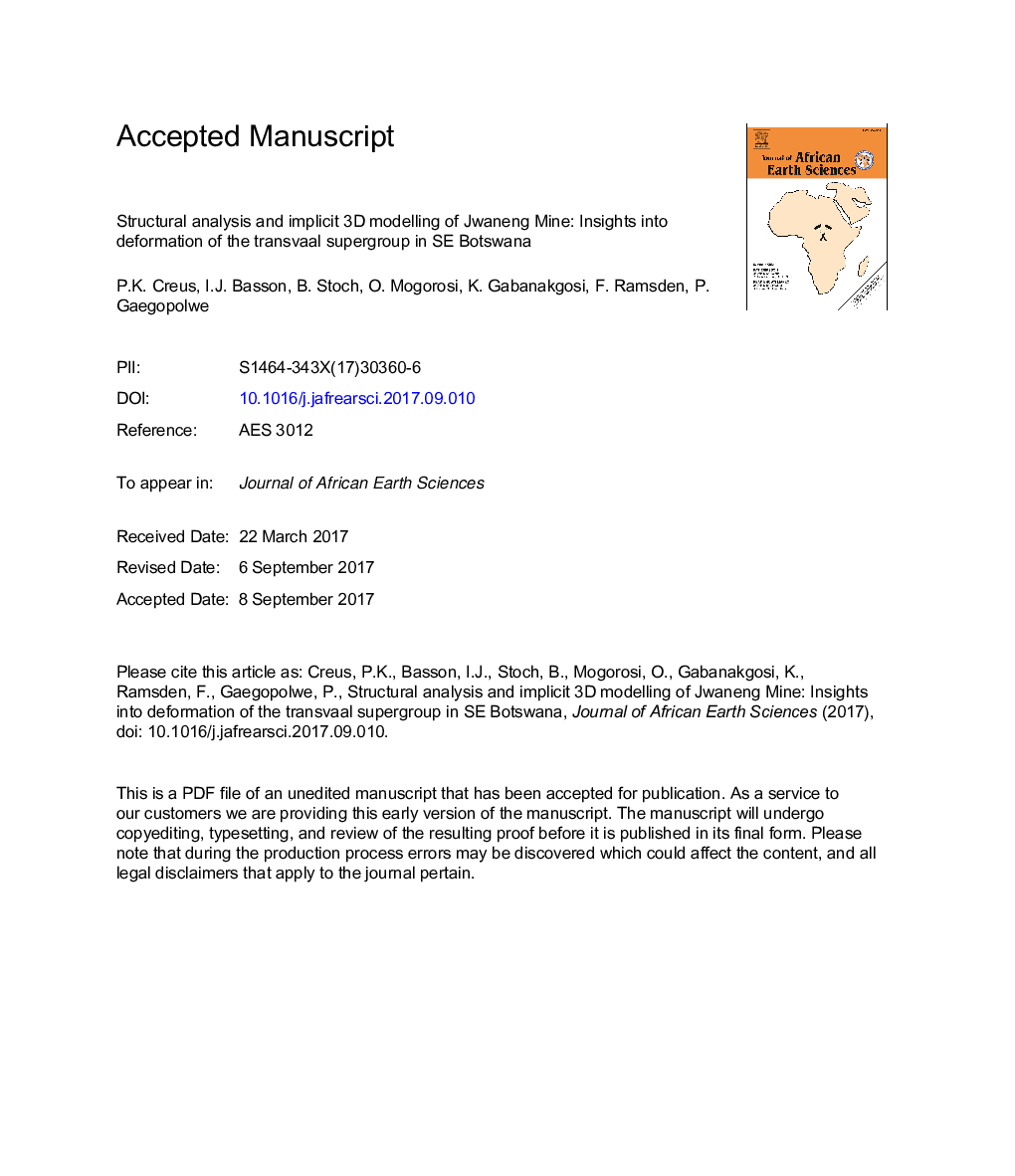 Structural analysis and implicit 3D modelling of Jwaneng Mine: Insights into deformation of the Transvaal Supergroup in SE Botswana