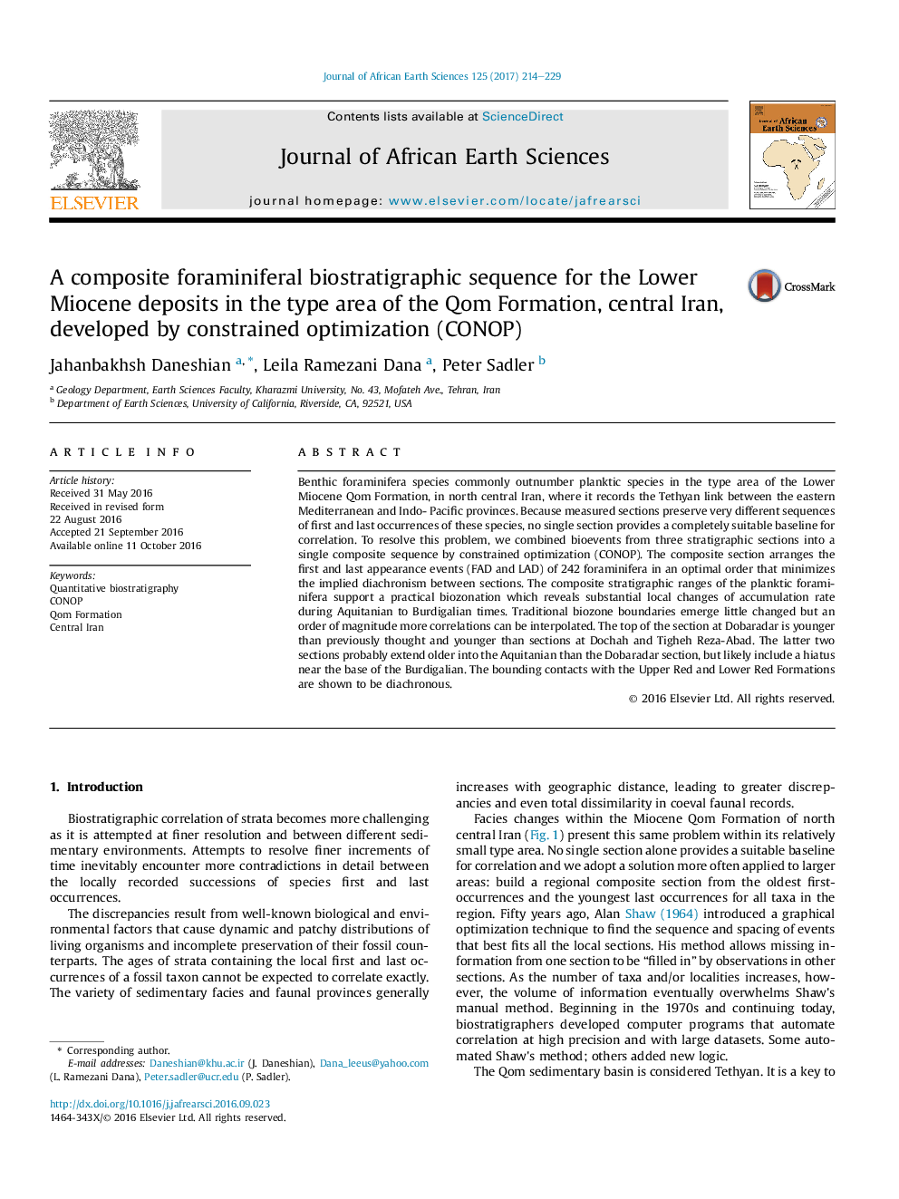 A composite foraminiferal biostratigraphic sequence for the Lower Miocene deposits in the type area of the Qom Formation, central Iran, developed by constrained optimization (CONOP)