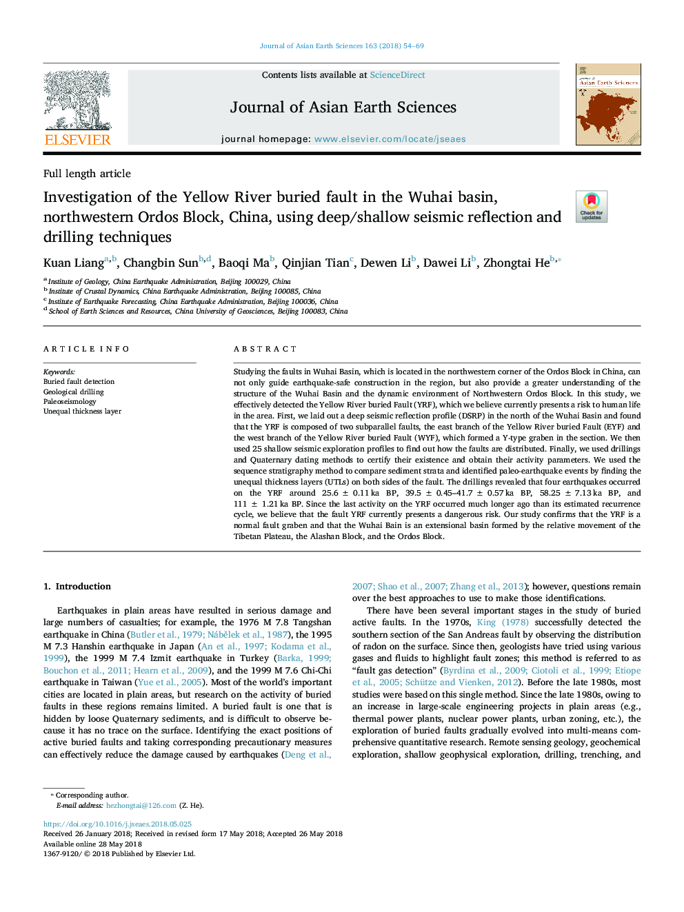 Investigation of the Yellow River buried fault in the Wuhai basin, northwestern Ordos Block, China, using deep/shallow seismic reflection and drilling techniques