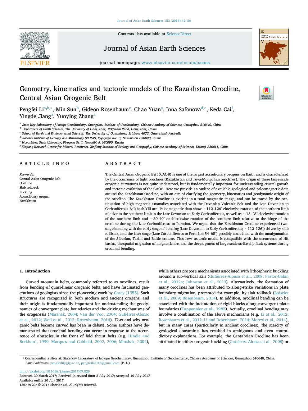 Geometry, kinematics and tectonic models of the Kazakhstan Orocline, Central Asian Orogenic Belt