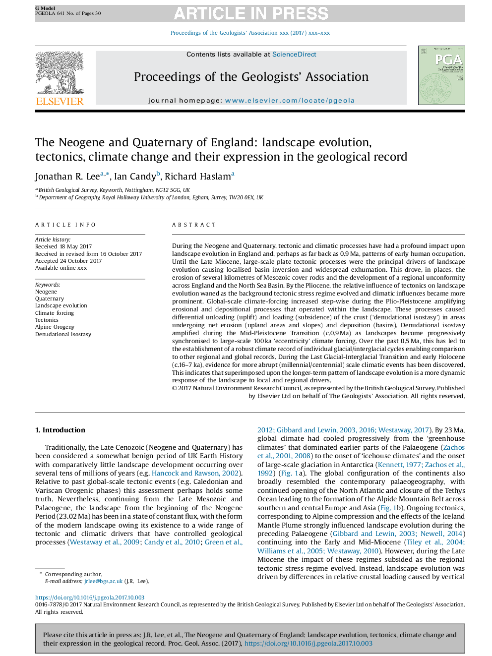 The Neogene and Quaternary of England: landscape evolution, tectonics, climate change and their expression in the geological record