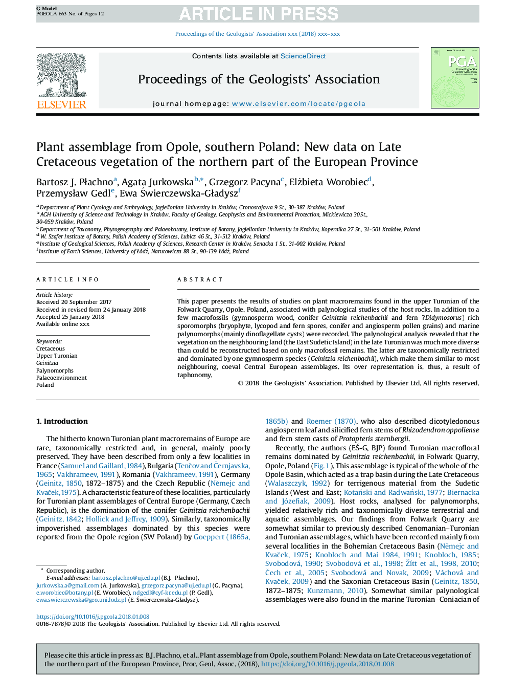 Plant assemblage from Opole, southern Poland: New data on Late Cretaceous vegetation of the northern part of the European Province