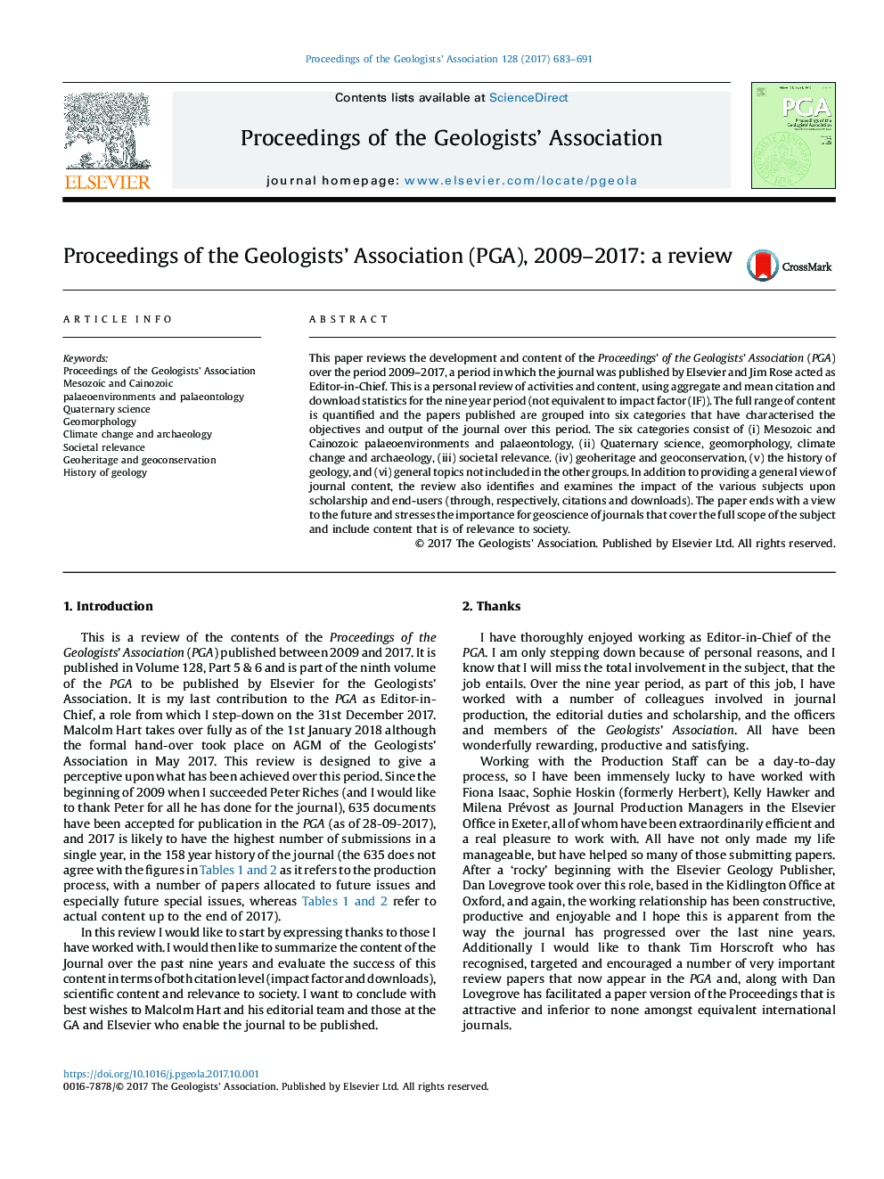 Proceedings of the Geologists' Association (PGA), 2009-2017: a review