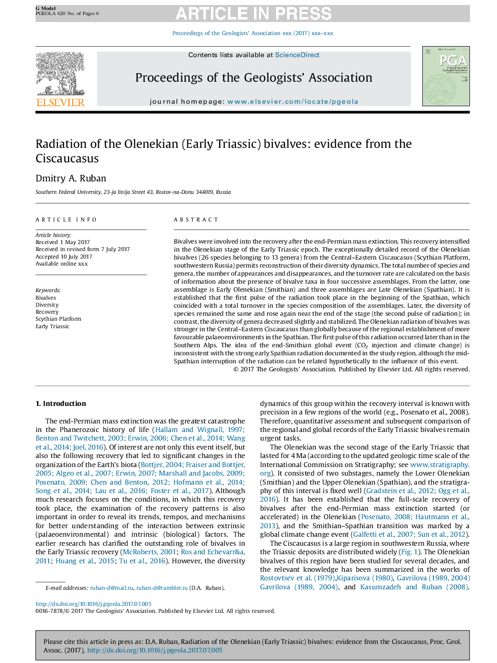 Radiation of the Olenekian (Early Triassic) bivalves: evidence from the Ciscaucasus