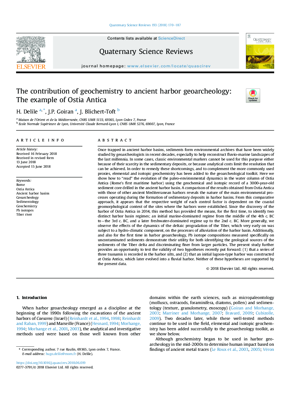 The contribution of geochemistry to ancient harbor geoarcheology: The example of Ostia Antica