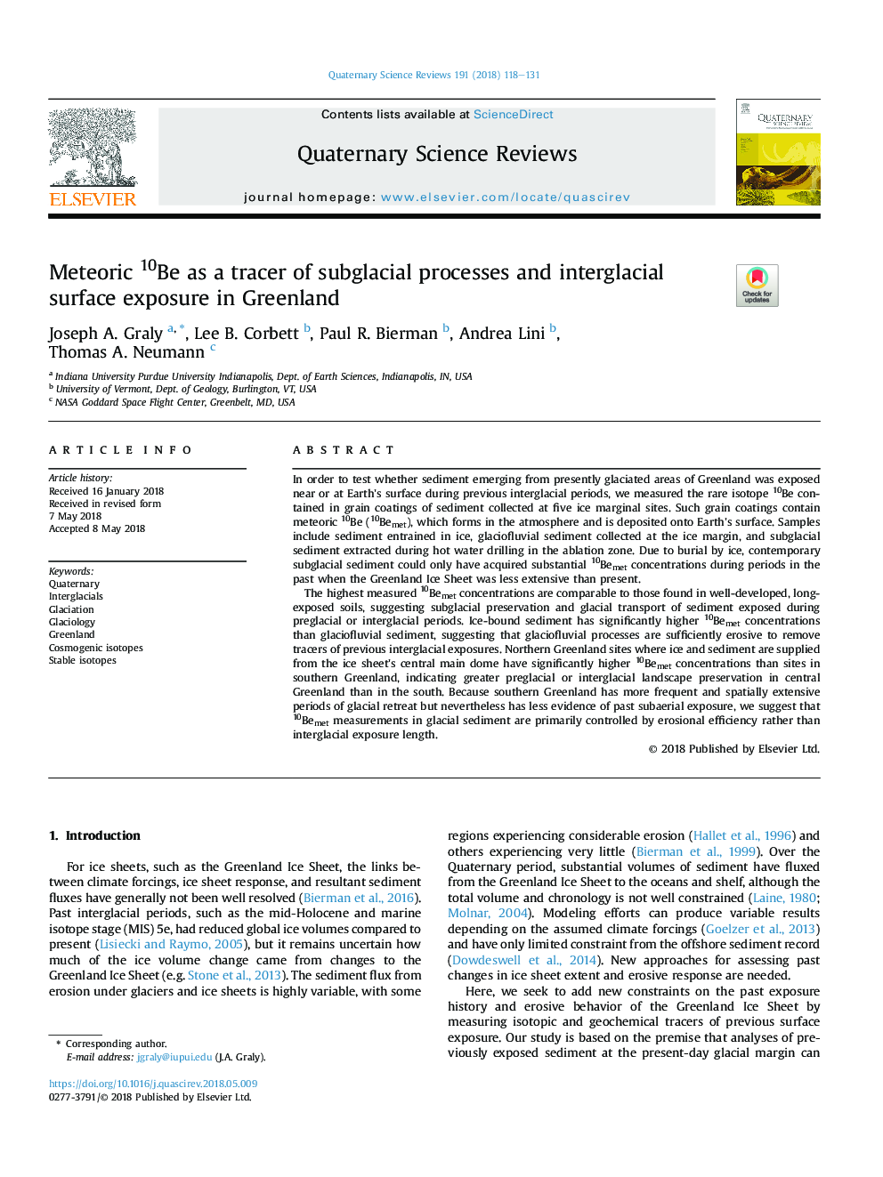 Meteoric 10Be as a tracer of subglacial processes and interglacial surface exposure in Greenland