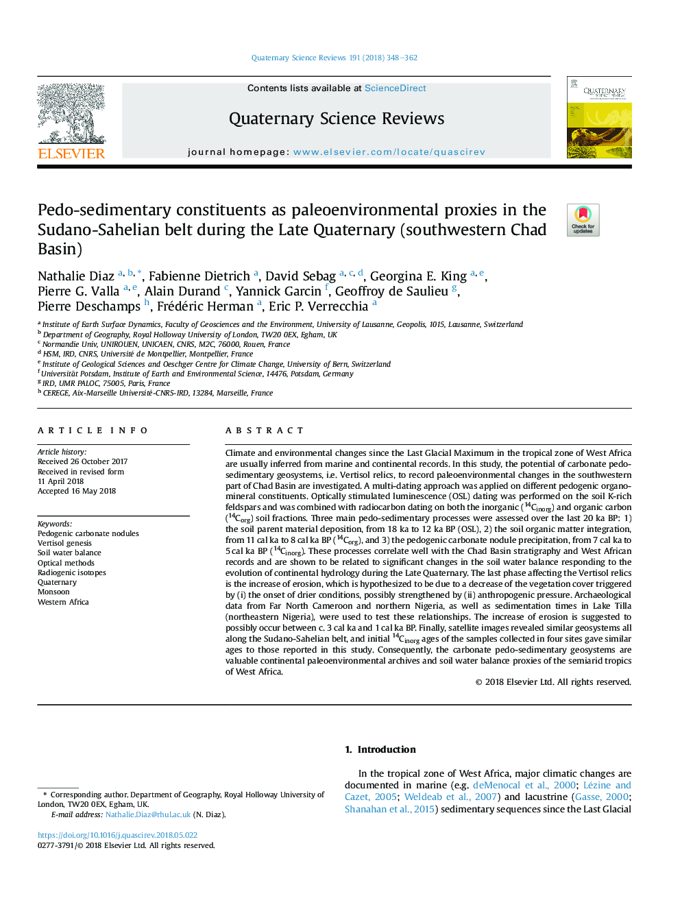 Pedo-sedimentary constituents as paleoenvironmental proxies in the Sudano-Sahelian belt during the Late Quaternary (southwestern Chad Basin)