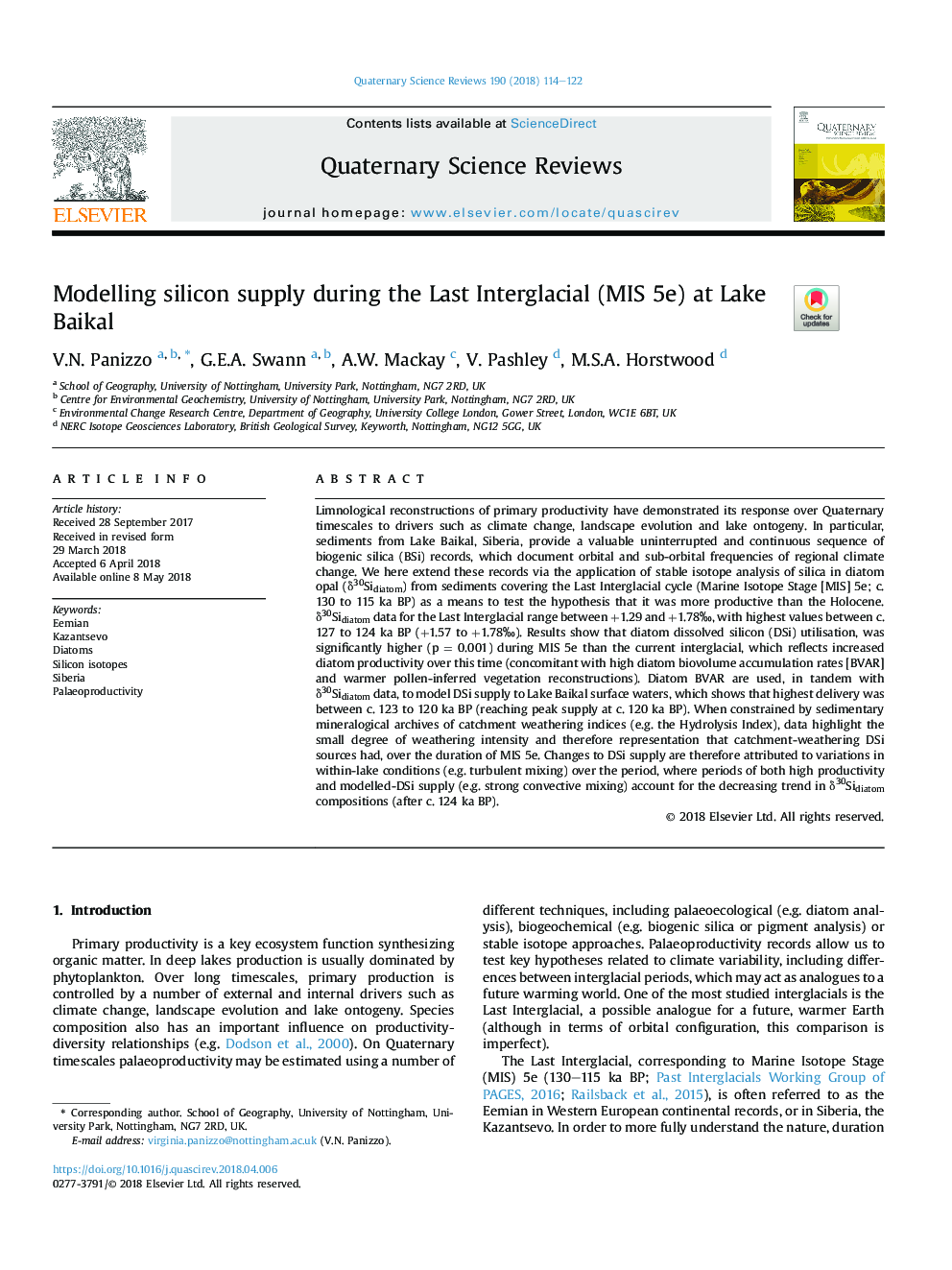 Modelling silicon supply during the Last Interglacial (MIS 5e) at Lake Baikal