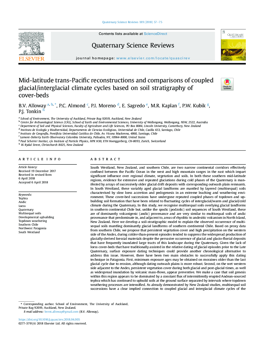 Mid-latitude trans-Pacific reconstructions and comparisons of coupled glacial/interglacial climate cycles based on soil stratigraphy of cover-beds