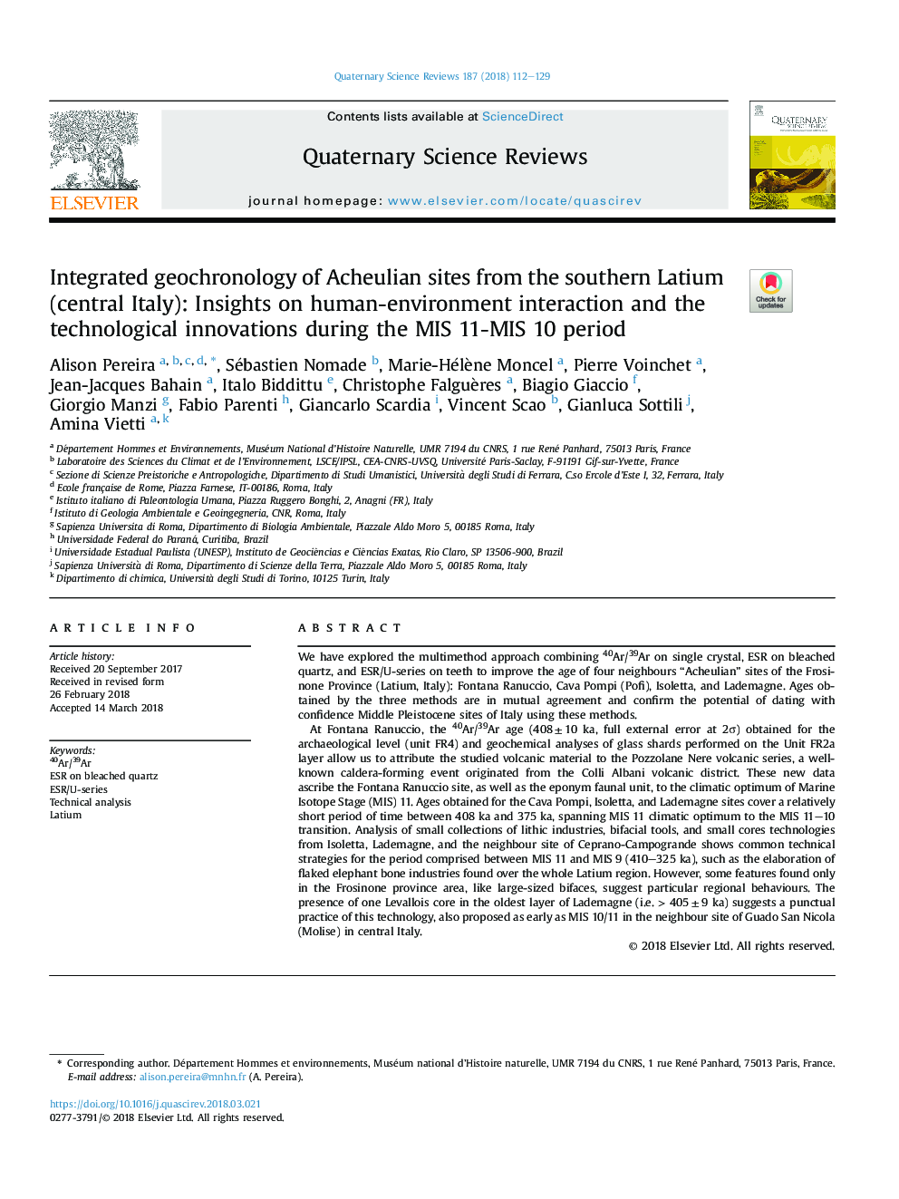 Integrated geochronology of Acheulian sites from the southern Latium (central Italy): Insights on human-environment interaction and the technological innovations during the MIS 11-MIS 10 period