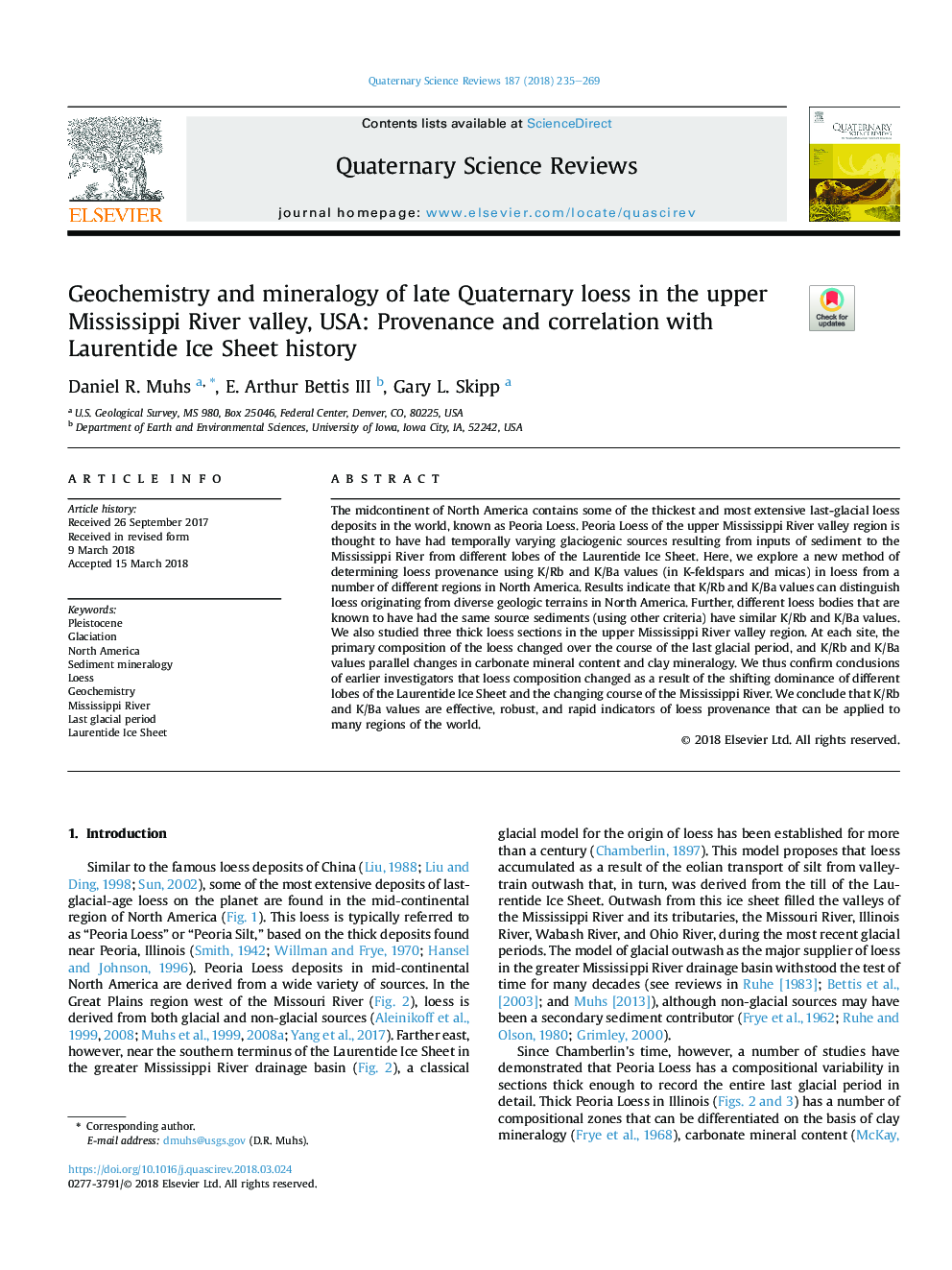 Geochemistry and mineralogy of late Quaternary loess in the upper Mississippi River valley, USA: Provenance and correlation with Laurentide Ice Sheet history