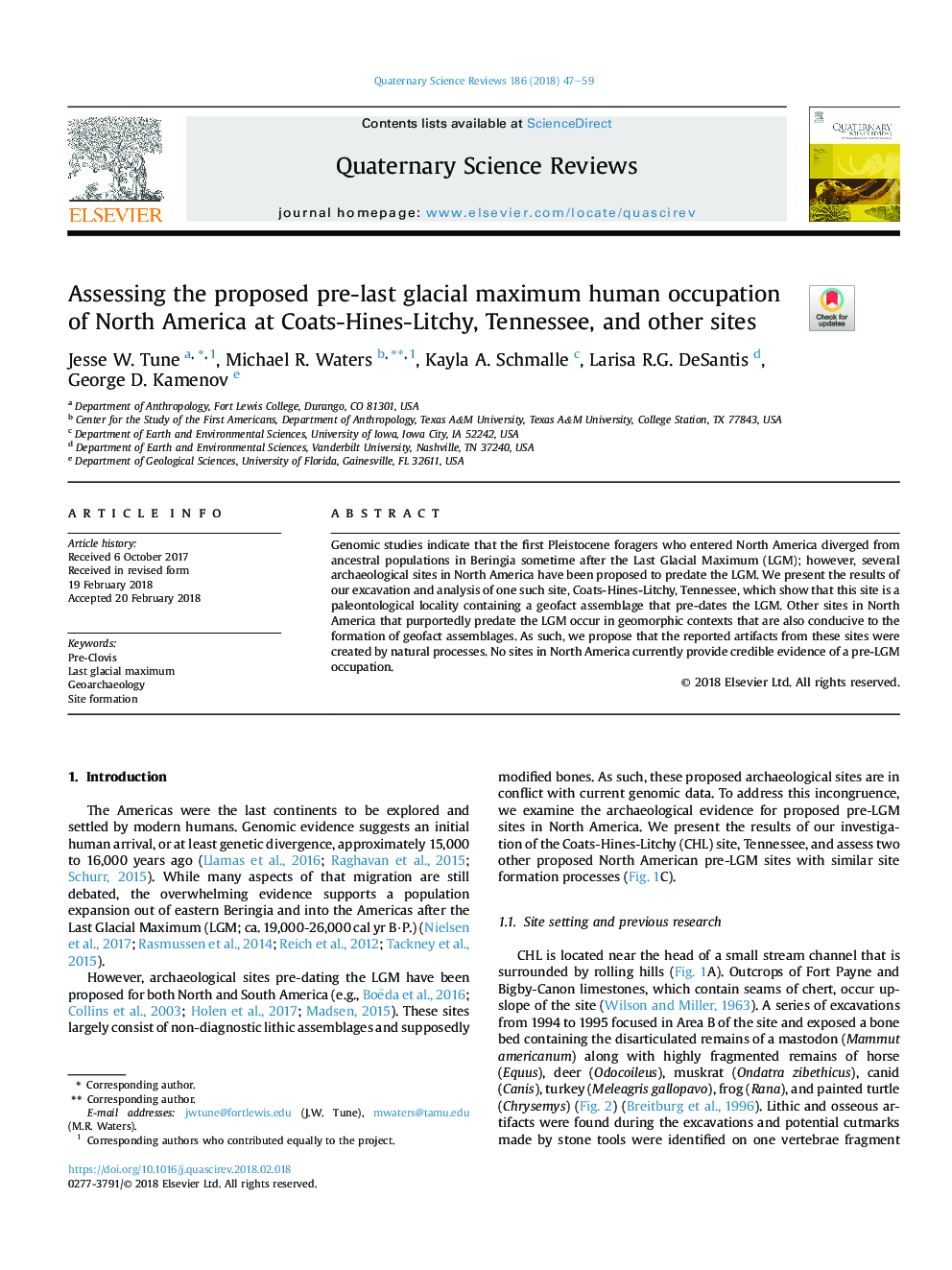 Assessing the proposed pre-last glacial maximum human occupation of North America at Coats-Hines-Litchy, Tennessee, and other sites