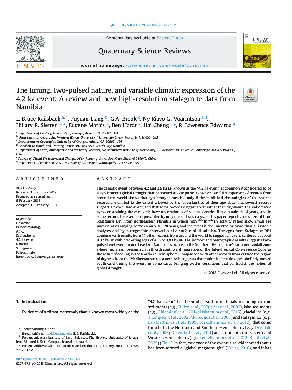 The timing, two-pulsed nature, and variable climatic expression of the 4.2 ka event: A review and new high-resolution stalagmite data from Namibia