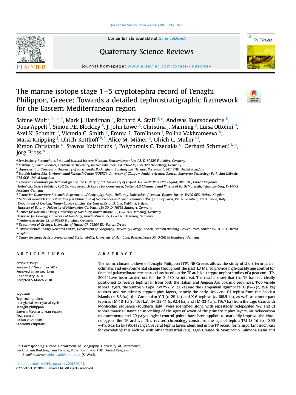 The marine isotope stage 1-5 cryptotephra record of Tenaghi Philippon, Greece: Towards a detailed tephrostratigraphic framework for the Eastern Mediterranean region