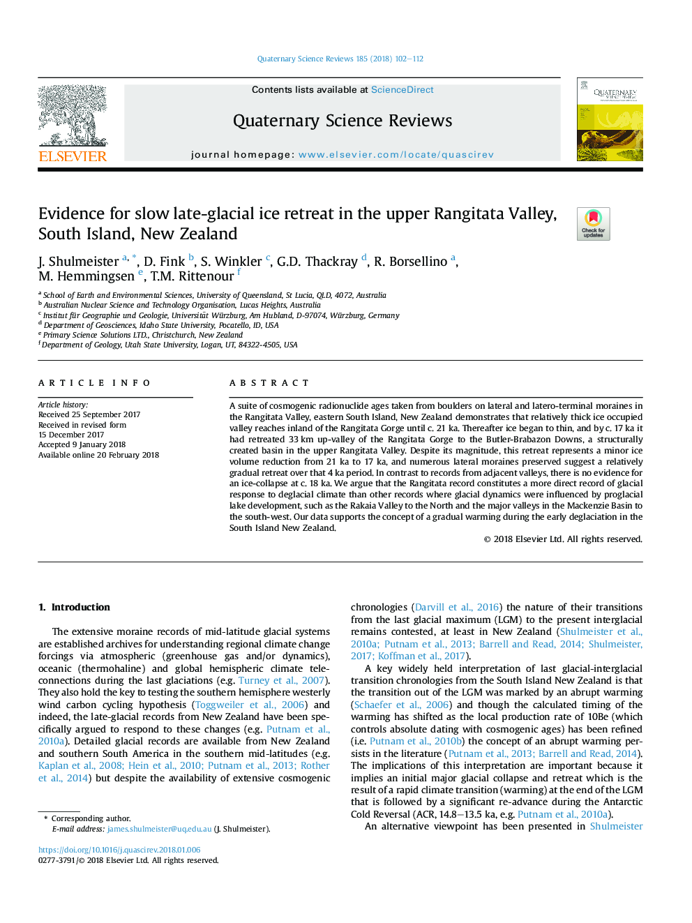 Evidence for slow late-glacial ice retreat in the upper Rangitata Valley, South Island, New Zealand