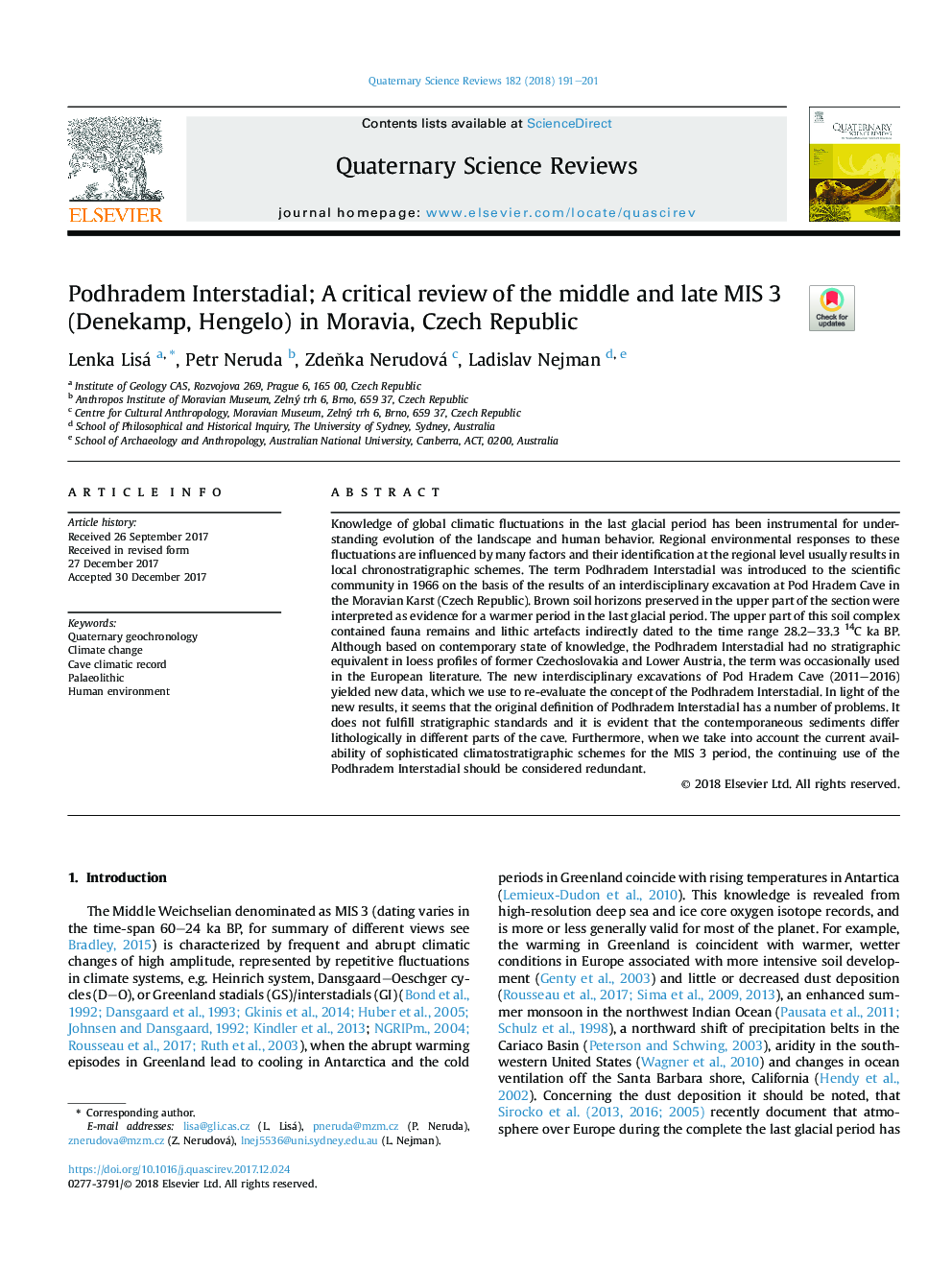 Podhradem Interstadial; A critical review of the middle and late MIS 3 (Denekamp, Hengelo) in Moravia, Czech Republic