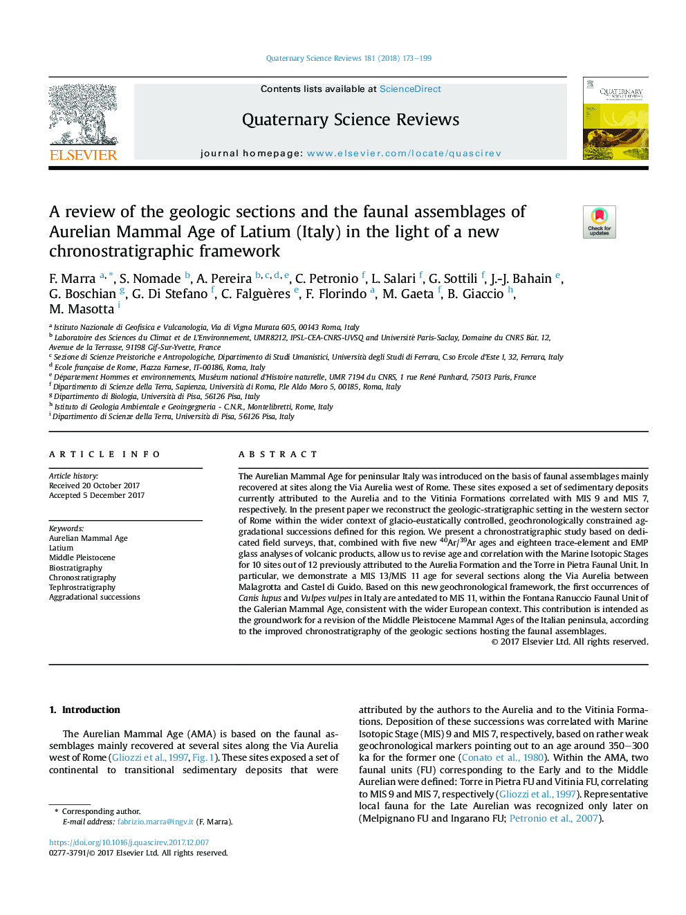 A review of the geologic sections and the faunal assemblages of Aurelian Mammal Age of Latium (Italy) in the light of a new chronostratigraphic framework