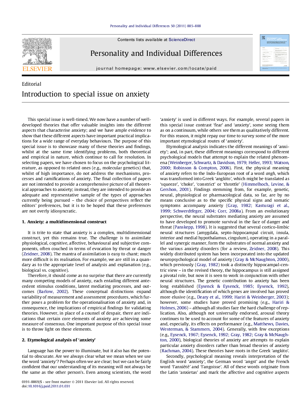 Introduction to special issue on anxiety