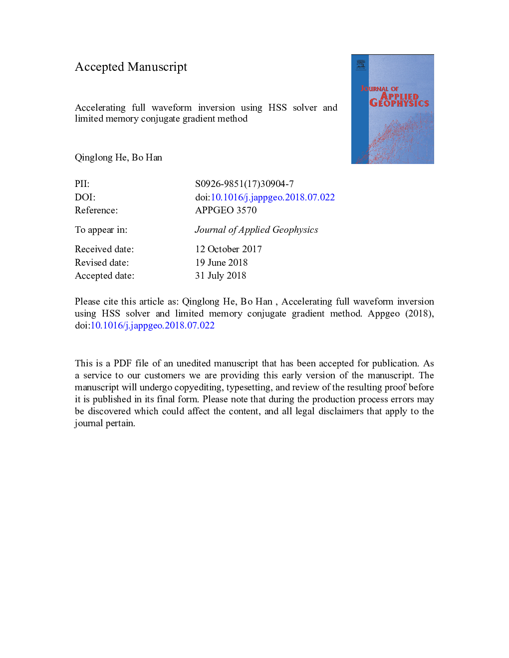 Accelerating full waveform inversion using HSS solver and limited memory conjugate gradient method