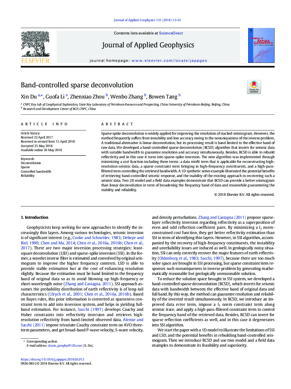 Band-controlled sparse deconvolution