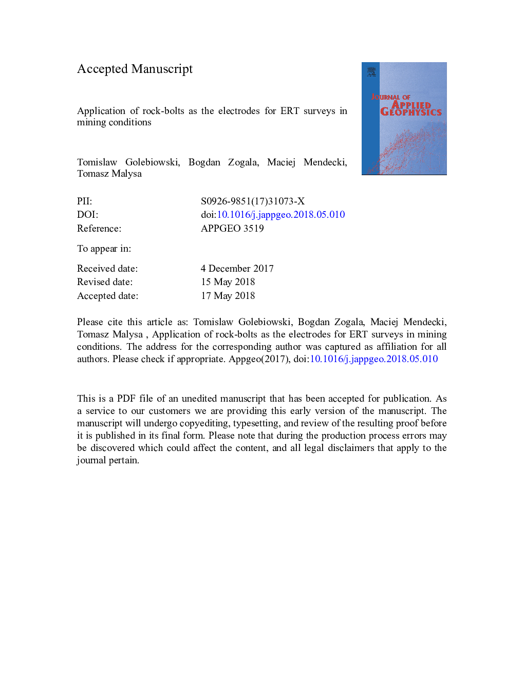 The utility of rock-bolts as long electrodes for underground ERT surveys in mine settings