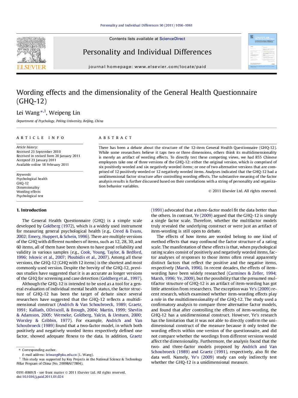 Wording effects and the dimensionality of the General Health Questionnaire (GHQ-12)