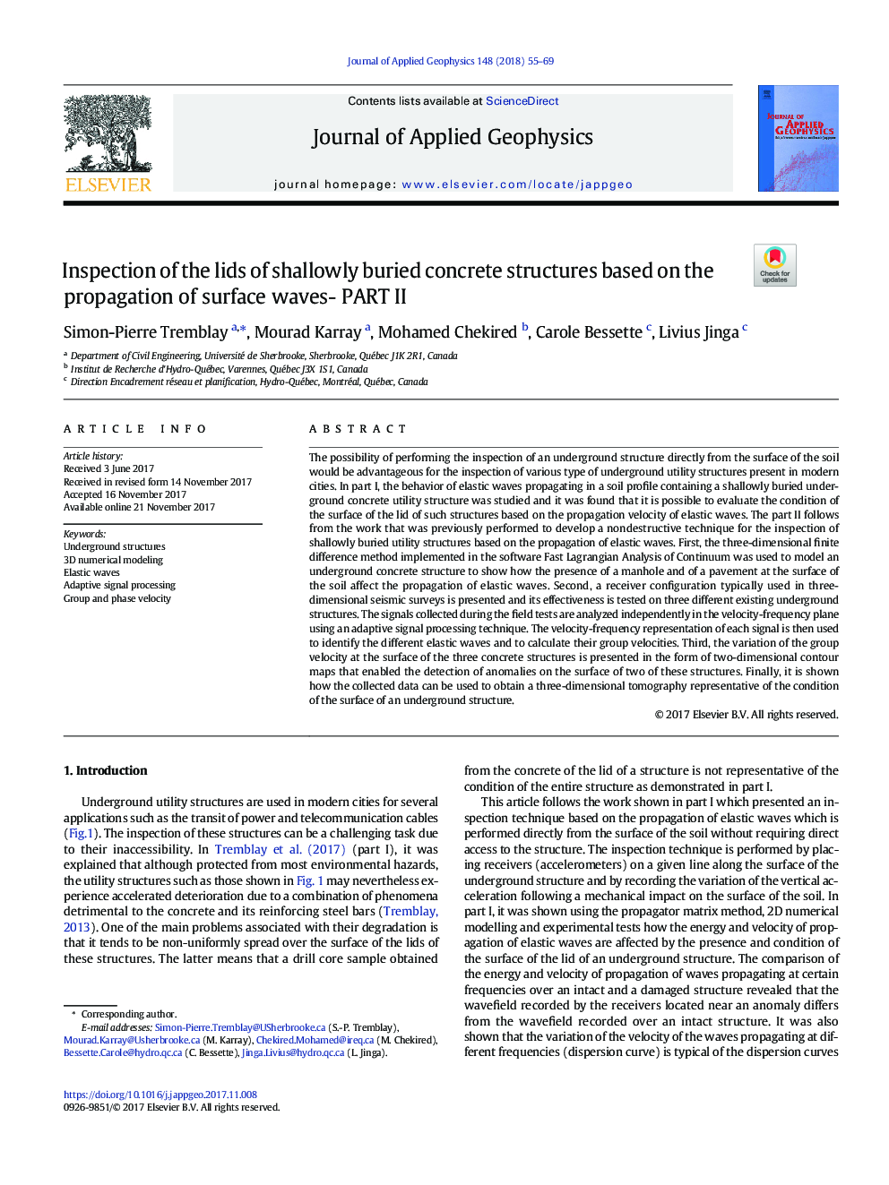 Inspection of the lids of shallowly buried concrete structures based on the propagation of surface waves- PART II