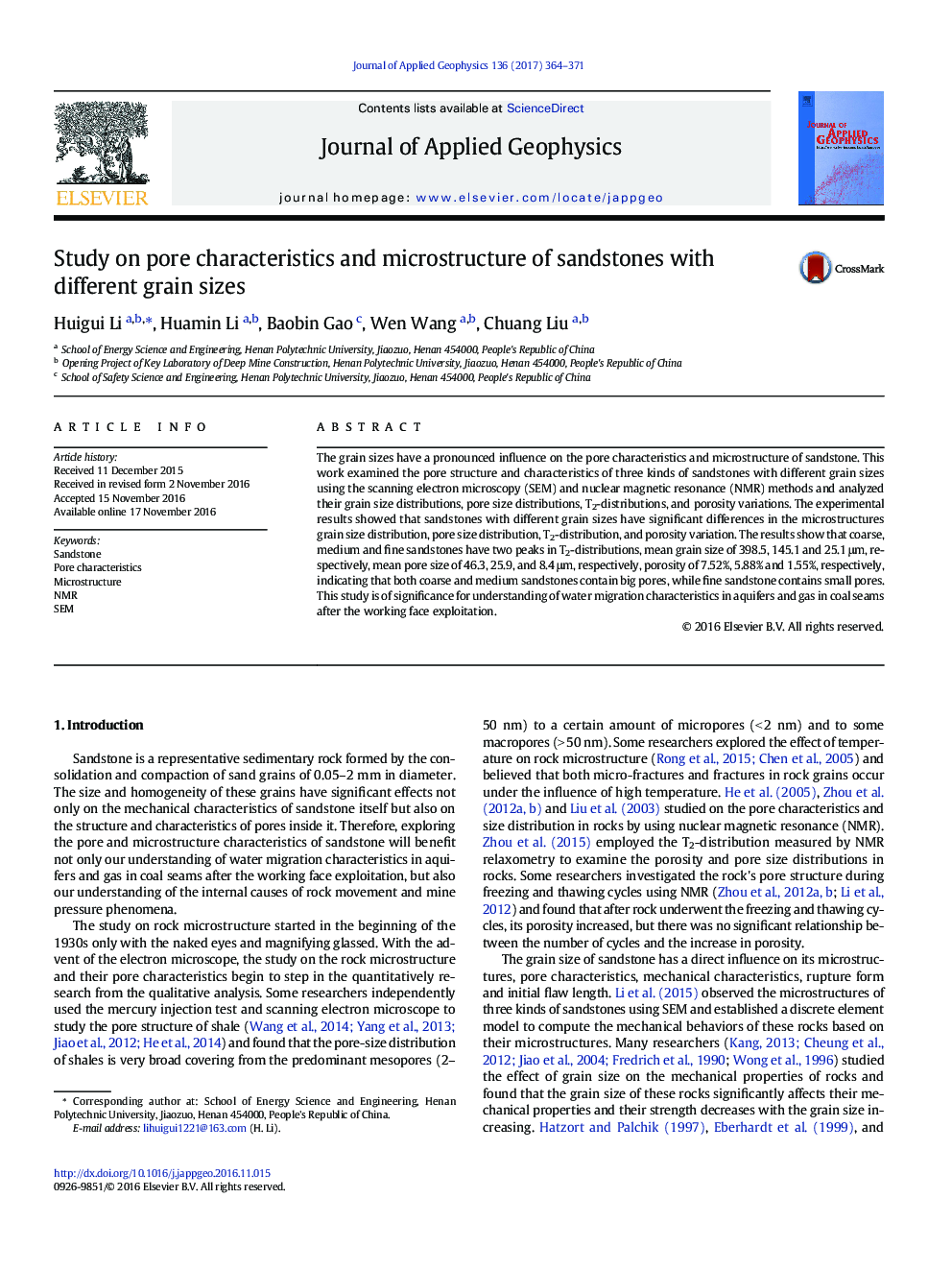 Study on pore characteristics and microstructure of sandstones with different grain sizes