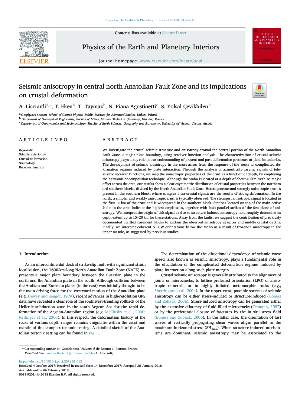 Seismic anisotropy in central North Anatolian Fault Zone and its implications on crustal deformation