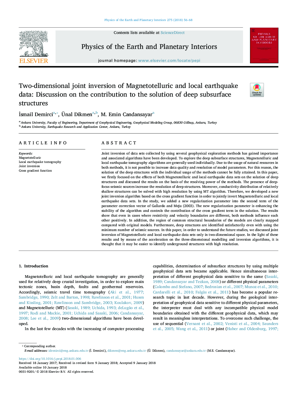 Two-dimensional joint inversion of Magnetotelluric and local earthquake data: Discussion on the contribution to the solution of deep subsurface structures