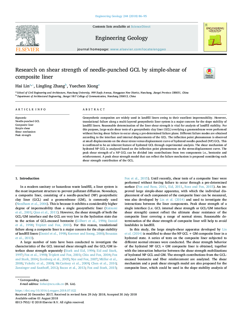 Research on shear strength of needle-punched GCL by simple-shear of composite liner