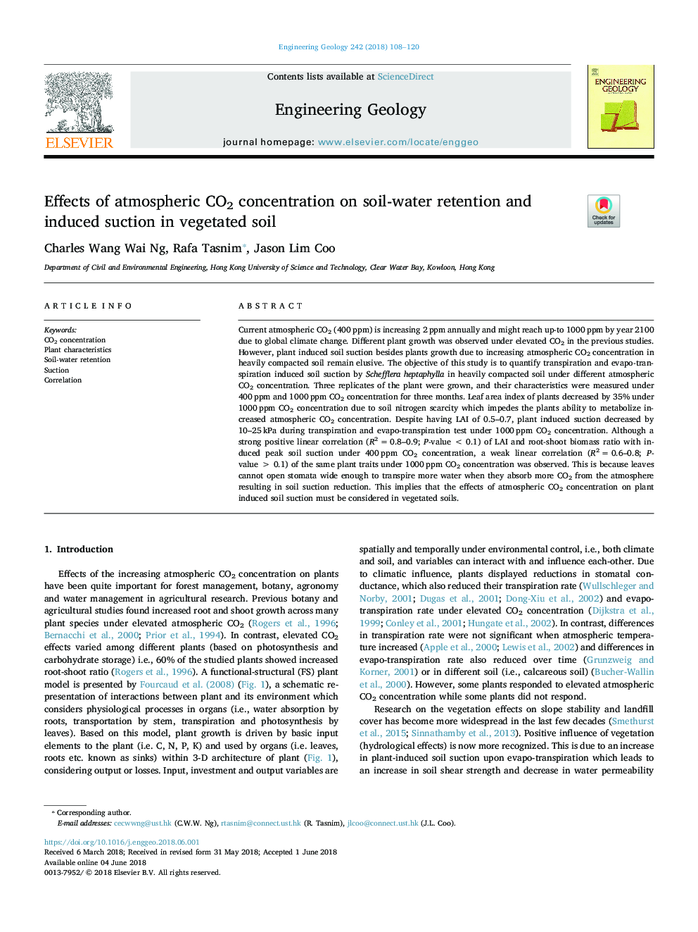 Effects of atmospheric CO2 concentration on soil-water retention and induced suction in vegetated soil