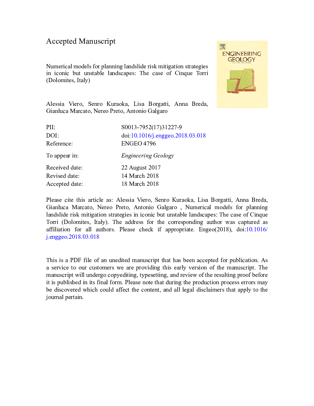 Numerical models for planning landslide risk mitigation strategies in iconic but unstable landscapes: The case of Cinque Torri (Dolomites, Italy)