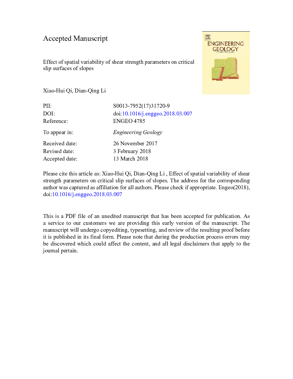 Effect of spatial variability of shear strength parameters on critical slip surfaces of slopes