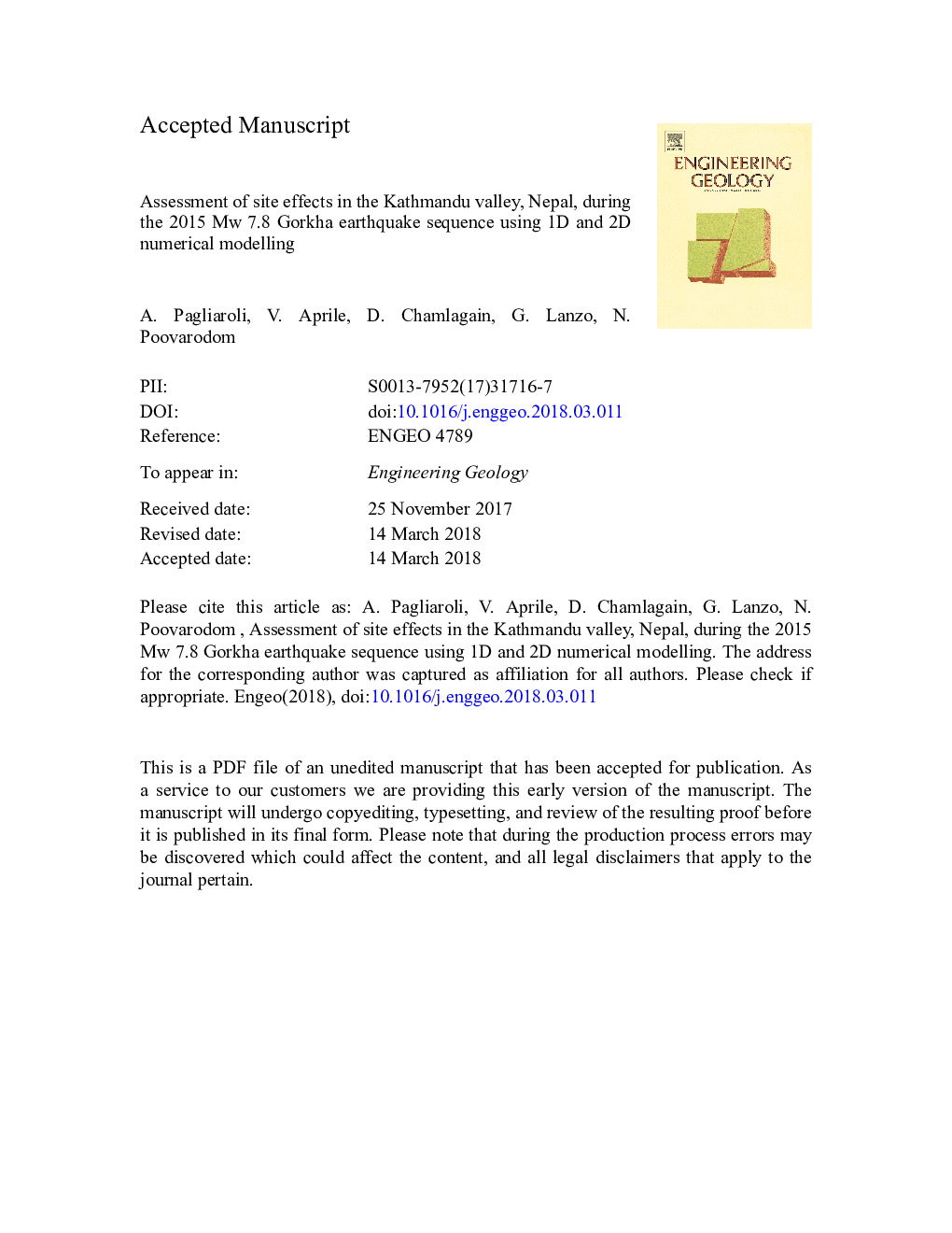 Assessment of site effects in the Kathmandu valley, Nepal, during the 2015 Mw 7.8 Gorkha earthquake sequence using 1D and 2D numerical modelling