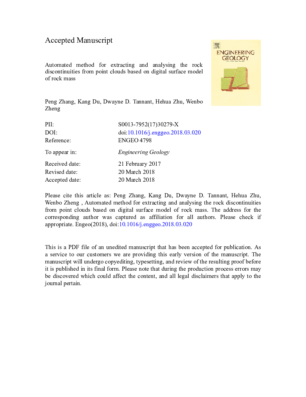 Automated method for extracting and analysing the rock discontinuities from point clouds based on digital surface model of rock mass