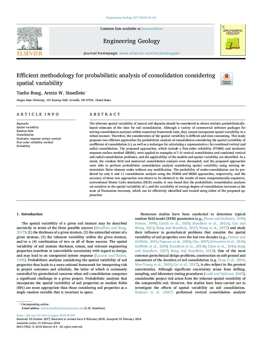 Efficient methodology for probabilistic analysis of consolidation considering spatial variability